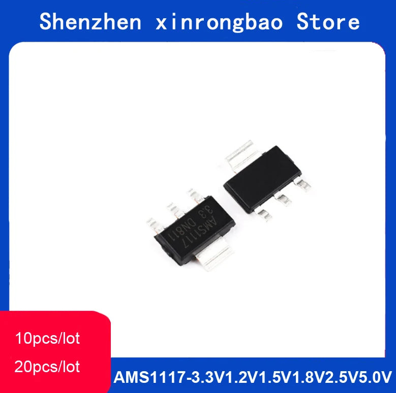 Lote 10/20 Pcs Regulador Voltaje AMS1117 SOT-223 (1.2V, 1.5V, 1.8V, 2.5V, 3.3V, 5V, ADJ) LM1117