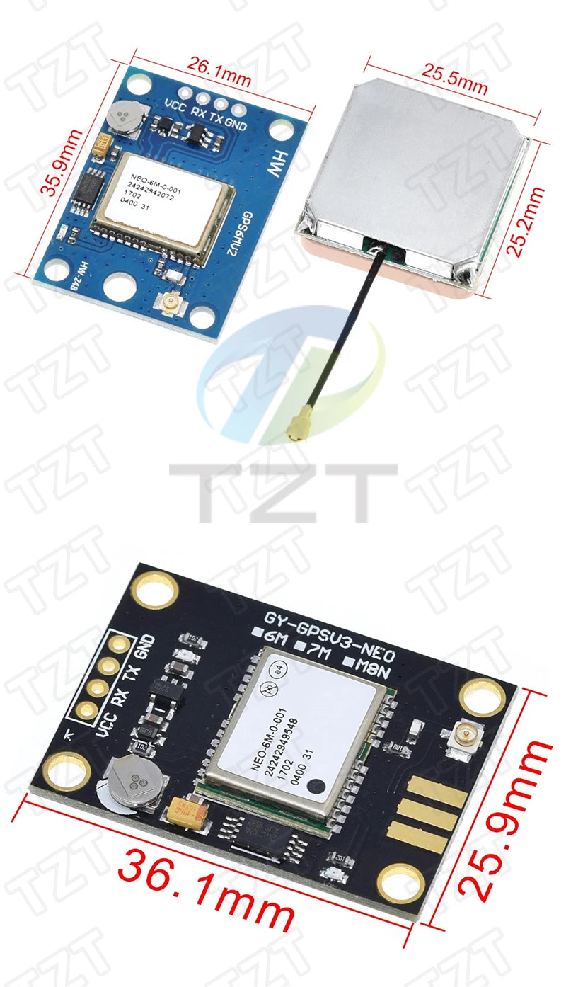 Módulo GPS TZT GY-NEO6MV2 (NEO-6M) con Antena Grande y EEPROM para Control Vuelo MWC/APM2.5 Arduino