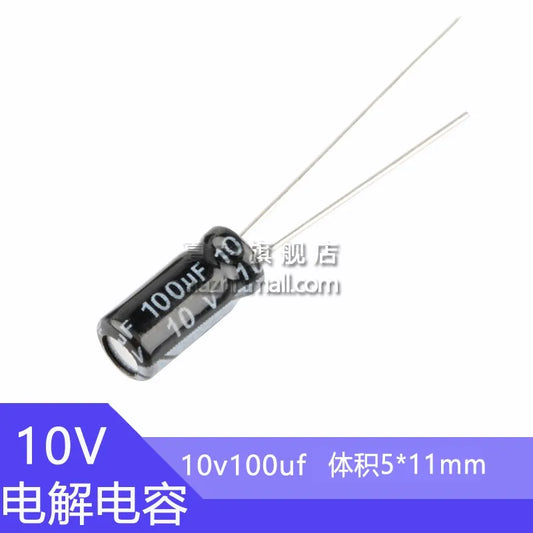 Capacitor Electrolítico Aluminio (100uF-680uF, 10V, 5x11mm) - Unidad (Especificar Valor)
