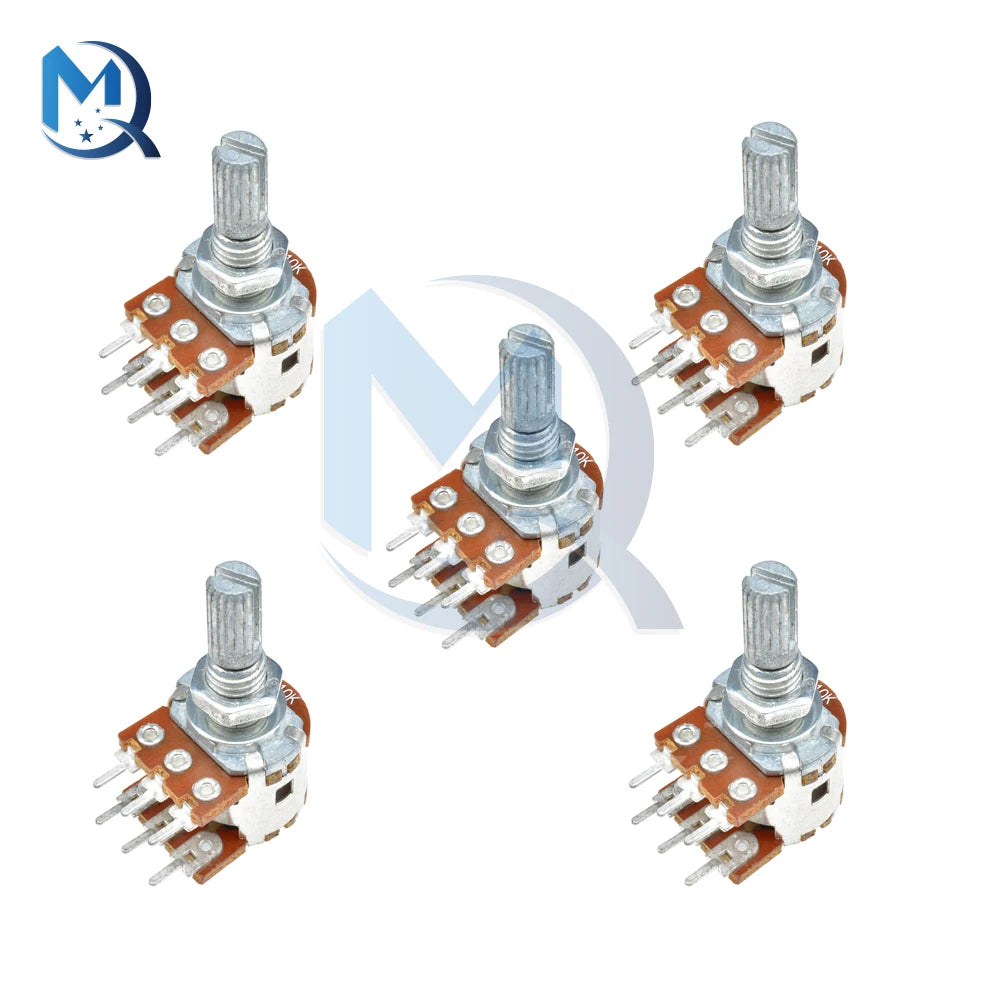 5pcs WH148 B1K B2K B5K B10K B20K B50K B100K B500K 6 pin Shaft Amplifier Dual Stereo Potentiometer 1K 5K 10K 50K 100K 500K 1M Ohm