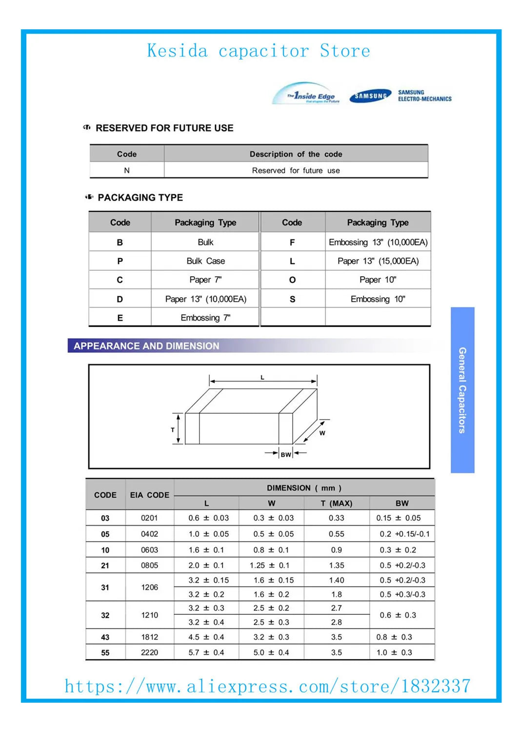 Kit Surtido Capacitores Cerámicos SMD 0201 MLCC (0.5pF - 4.7uF) - Pack 200 Unidades
