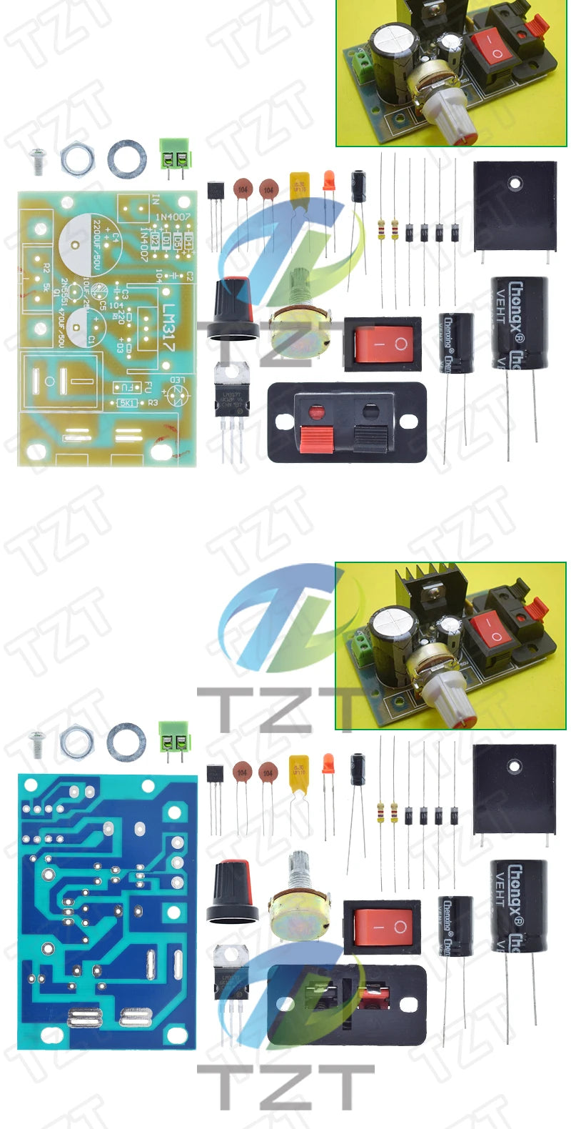 Kit DIY Módulo Fuente Alimentación Step-Down LM317 Regulador Voltaje Ajustable con Fusible Reseteable