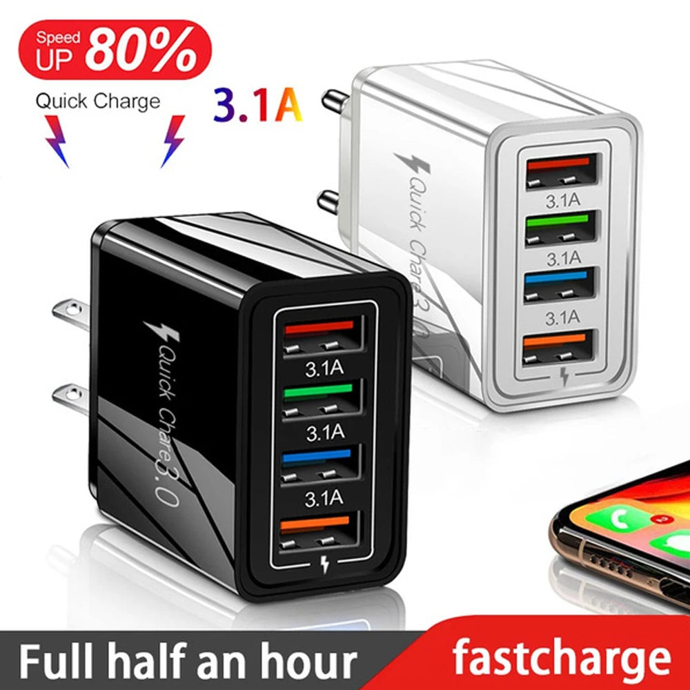 Cargador USB QC 3.0 Carga Rápida para Teléfono Móvil/Tablets iPhone 14/Samsung/Xiaomi Mi (Adaptador Enchufe EU/US)