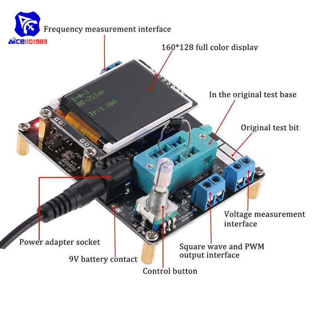Tester Transistor DIYMORE GM328A (Ruso/Inglés) - Medidor Resistencia, Inductancia, Capacitancia, ESR (con Case)