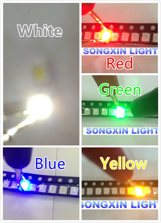 Kit Diodo LED SMD 3528 (1210) Colores (Verde/Rojo/Blanco Cálido/Azul Hielo/Amarillo/Rosa/Púrpura UV/Naranja/RGB) (Lote 100 Unidades)