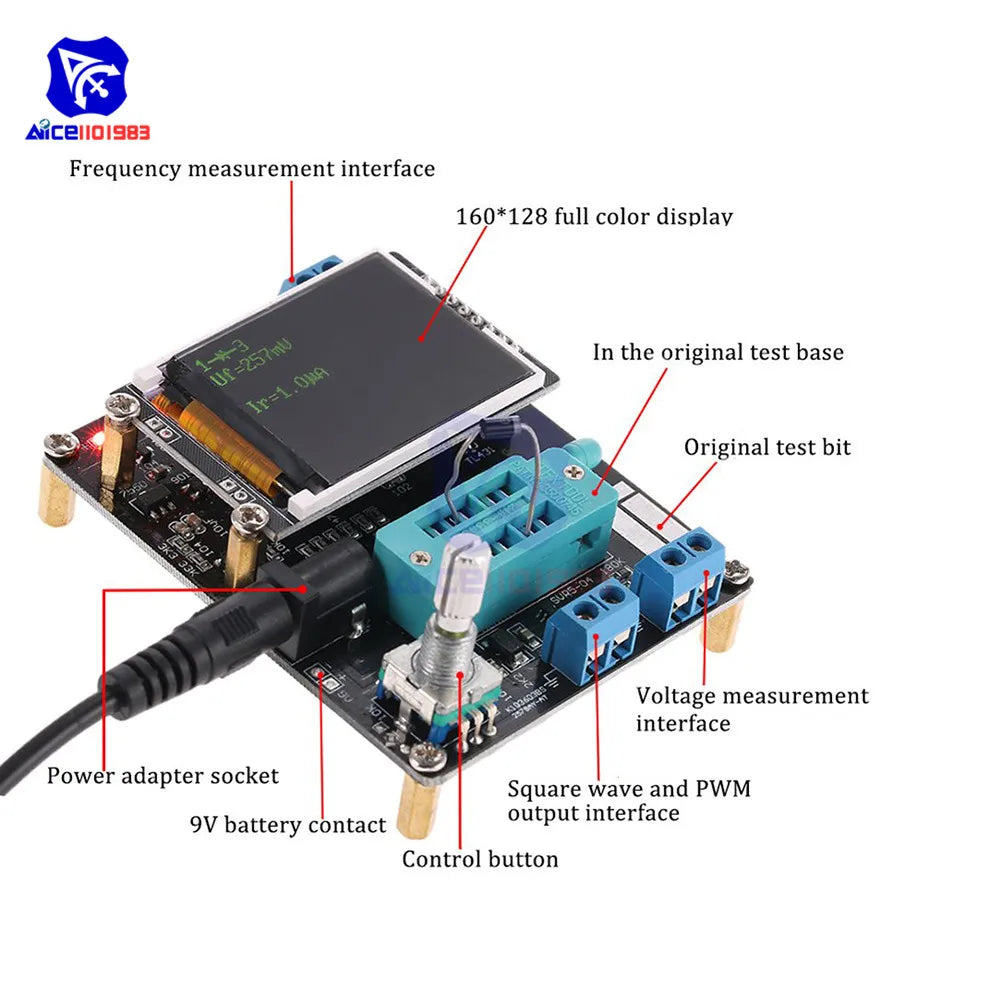 Tester Transistor DIYMORE GM328A (Ruso/Inglés) - Medidor Resistencia, Inductancia, Capacitancia, ESR (con Case)
