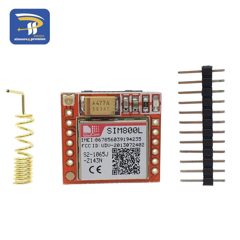 Kit Módulo GSM/GPRS SIM800L Pequeño (MicroSIM, Quad-Band, Serial TTL) Placa Core con Antena DIY