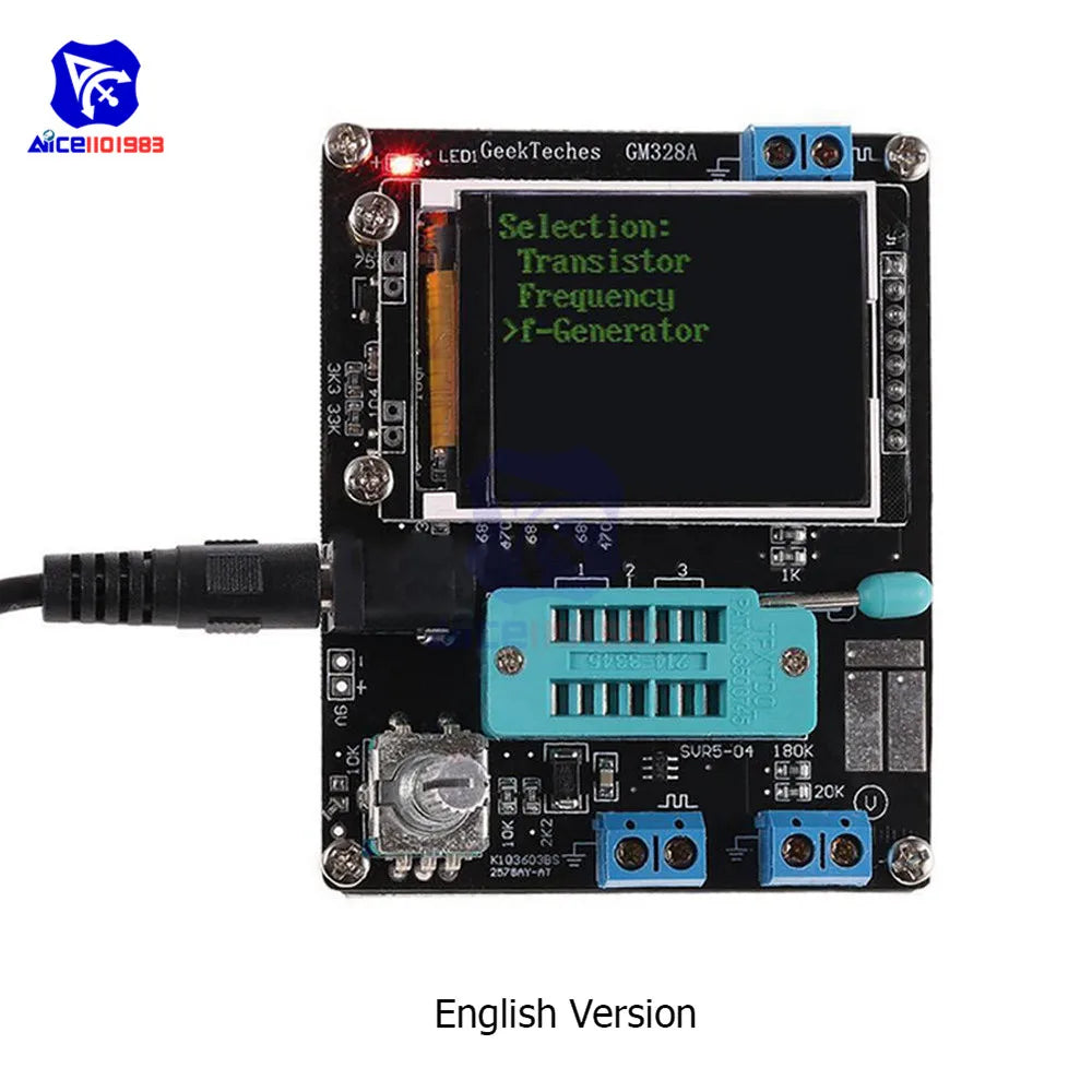 Tester Transistor DIYMORE GM328A (Ruso/Inglés) - Medidor Resistencia, Inductancia, Capacitancia, ESR (con Case)