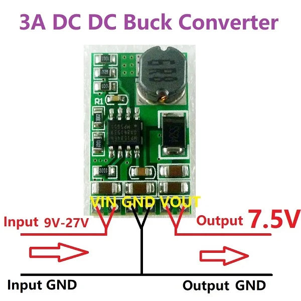Módulo Convertidor Buck DC-DC 3.5A 4.5V-27V a 3V-12V Step-Down Regulador Voltaje