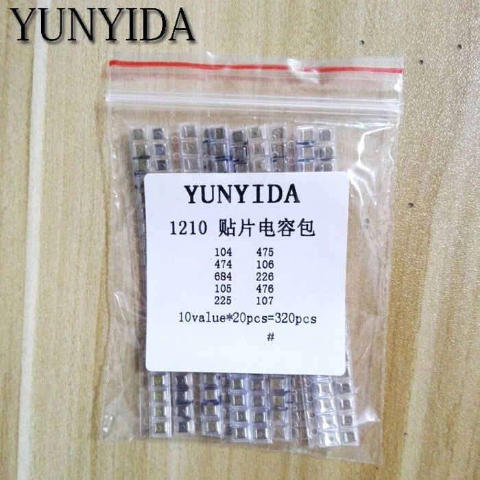 Kit Surtido Capacitor SMD 1210 (100nF-100uF, 10 Valores x 20 Unidades) DIY - Pack 200 Piezas