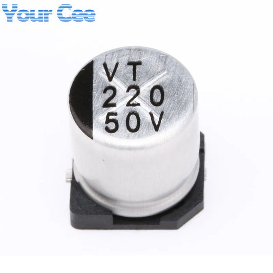 Capacitor Electrolítico Aluminio SMD (220uF, 50V, 10x10.2mm) - Pack 10 Unidades