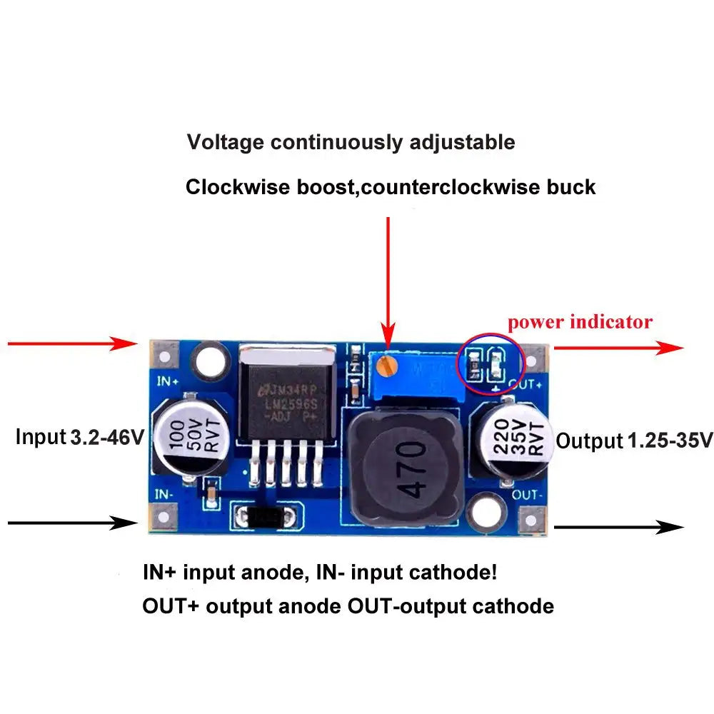 Módulo Fuente Alimentación Step-Down LM2596S DC-DC 3A Ajustable 24V/12V/5V/3V