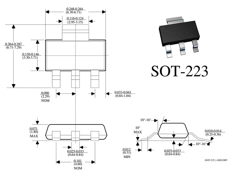 Lote 10/20 Pcs Regulador Voltaje AMS1117 SOT-223 (1.2V, 1.5V, 1.8V, 2.5V, 3.3V, 5V, ADJ) LM1117