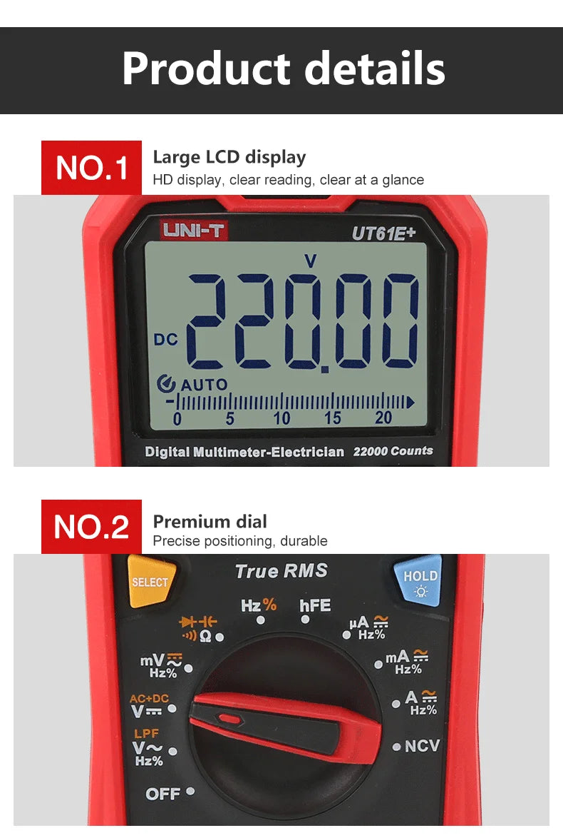 Multímetro Digital Profesional UNI-T UT61E/UT61D/UT61B - Test Capacitancia DC/AC 1000V (60mF/220mF), True RMS, Auto Rango