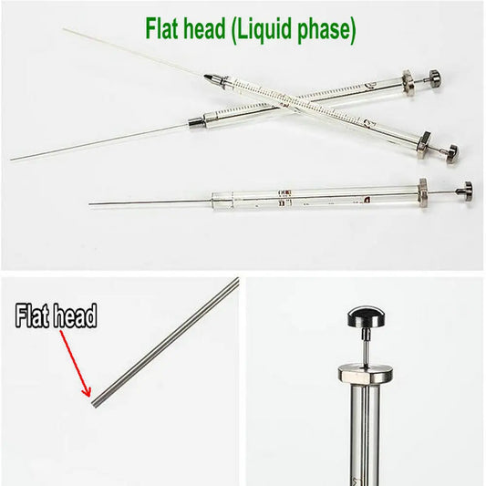 Microjeringa Fase Líquida (0.5uL - 1000uL) para Laboratorio - Microinyector Cromatográfico Cabeza Plana