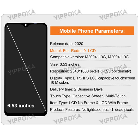 6.53" For Xiaomi Redmi 9 LCD Display Touch Screen For Redmi 9 Display M2004J19G M2004J19C Screen Replacement Parts