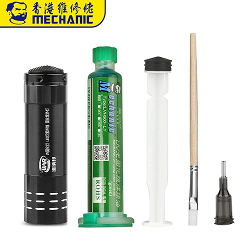 Tinta Máscara Soldadura UV Mechanic (Verde) para PCB BGA (Previene Corrosión/Arcos)