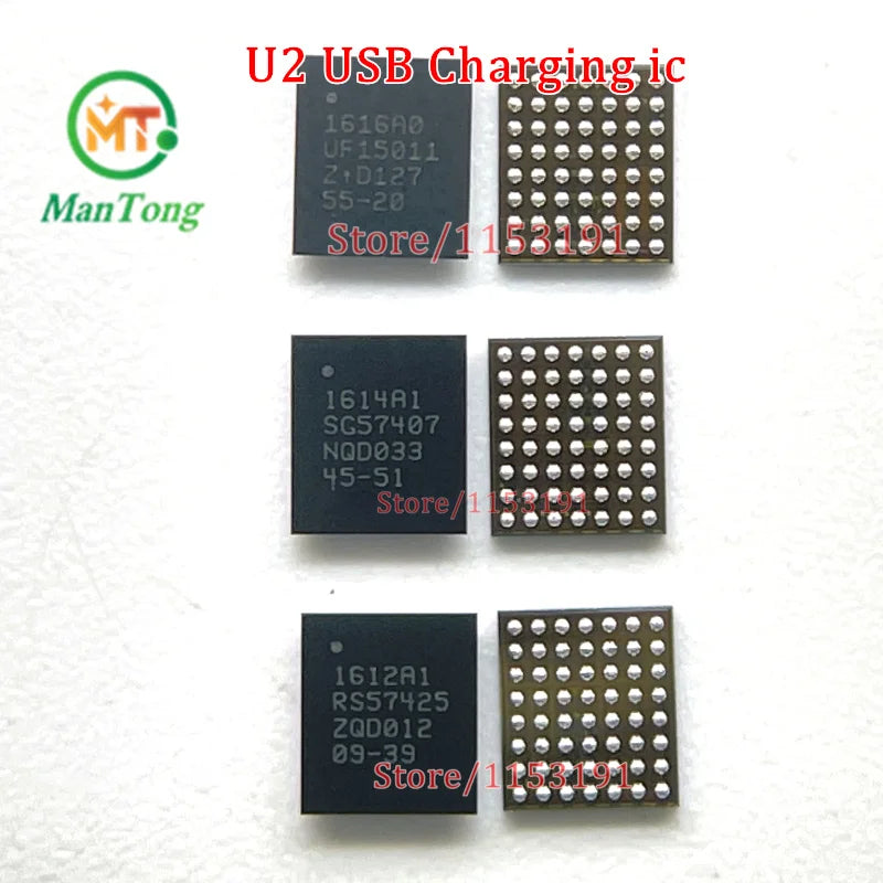 Circuito Integrado (IC) Carga USB Tristar U2 1610A1/A2/A3 / 610A3B / 1612A1 / 1614A1 / 1616A0 para iPhone 5S-14 Pro (10 Unidades)