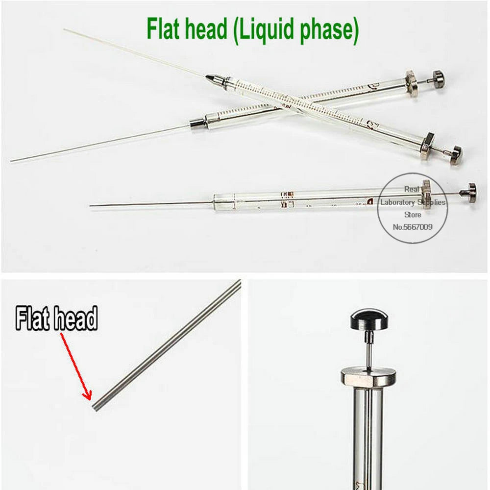 Microjeringa Fase Líquida (0.5uL - 1000uL) para Laboratorio - Microinyector Cromatográfico Cabeza Plana