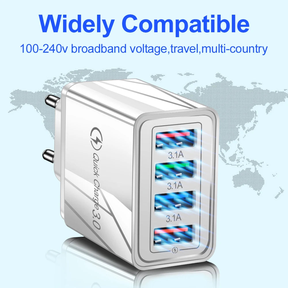 Cargador USB QC 3.0 Carga Rápida para Teléfono Móvil/Tablets iPhone 14/Samsung/Xiaomi Mi (Adaptador Enchufe EU/US)