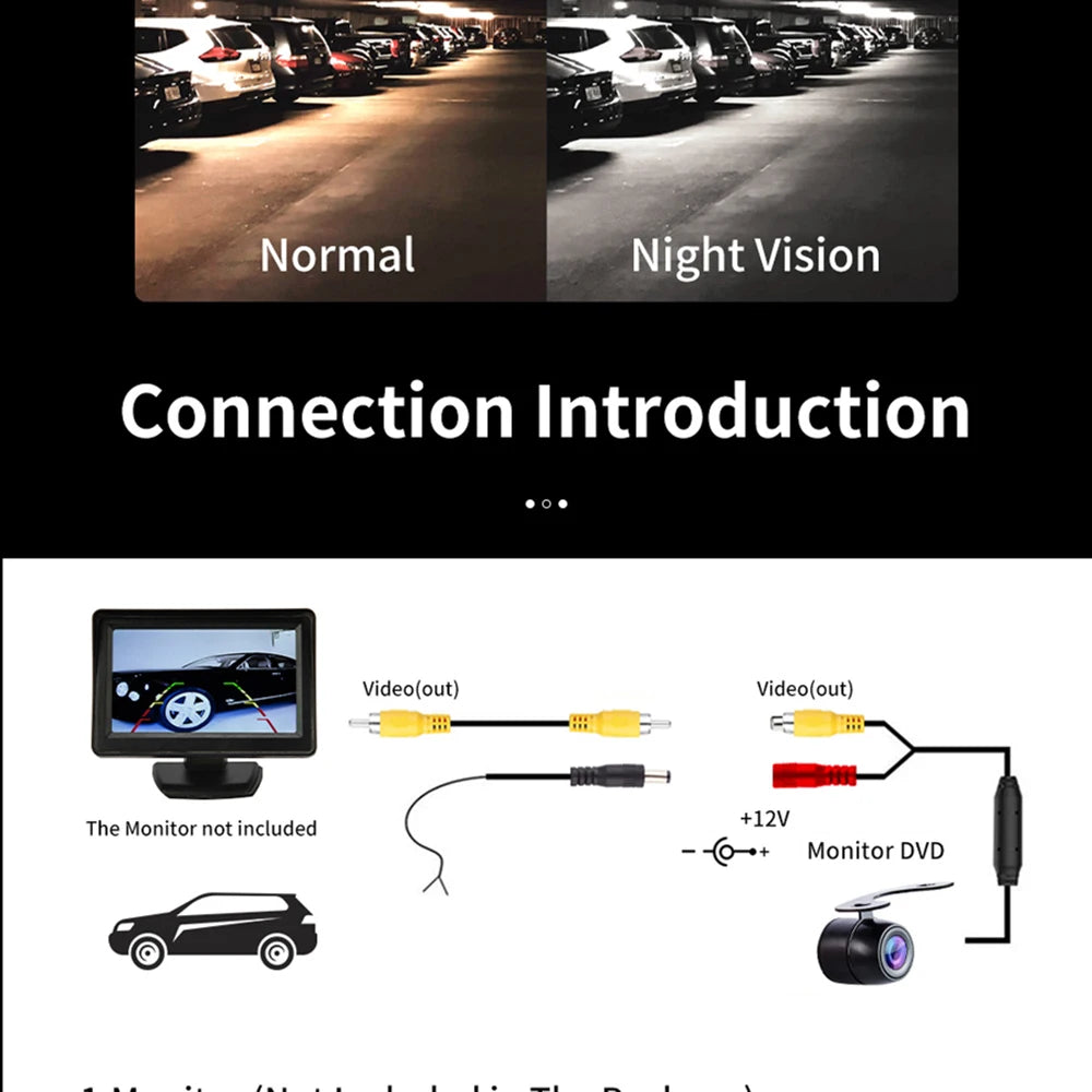 Cámara Trasera Auto Hippcron Visión Nocturna (8 LED) Monitor Parking CCD Impermeable HD
