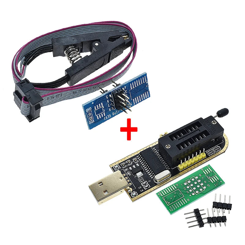 Kit Programador USB CH341 24/25 Series EEPROM Flash BIOS + Clip Test SOIC8/SOP8