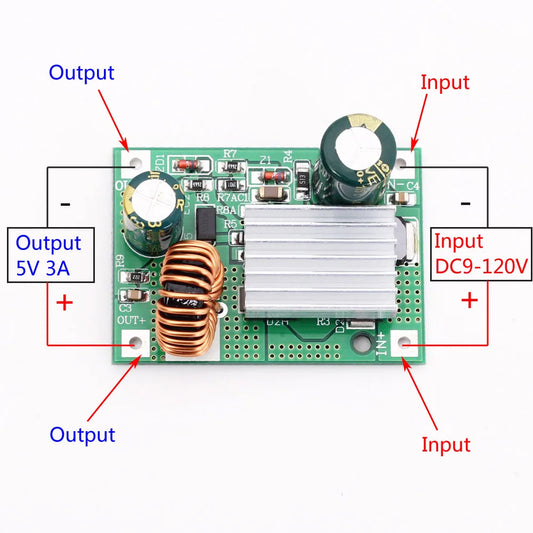 Módulo Convertidor Buck DC 9V-120V a 5V 3A Step-Down (No Boost)
