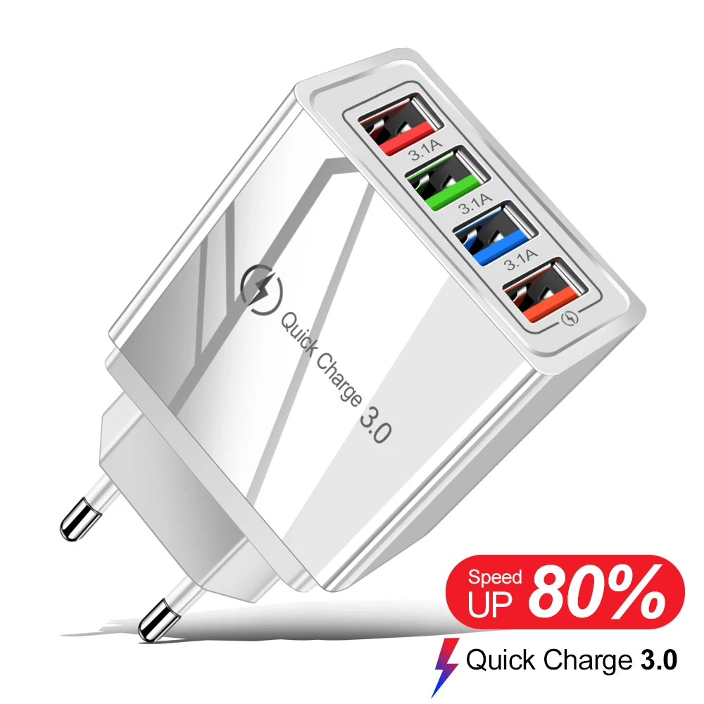 Cargador USB QC 3.0 Carga Rápida para Teléfono Móvil/Tablets iPhone 14/Samsung/Xiaomi Mi (Adaptador Enchufe EU/US)