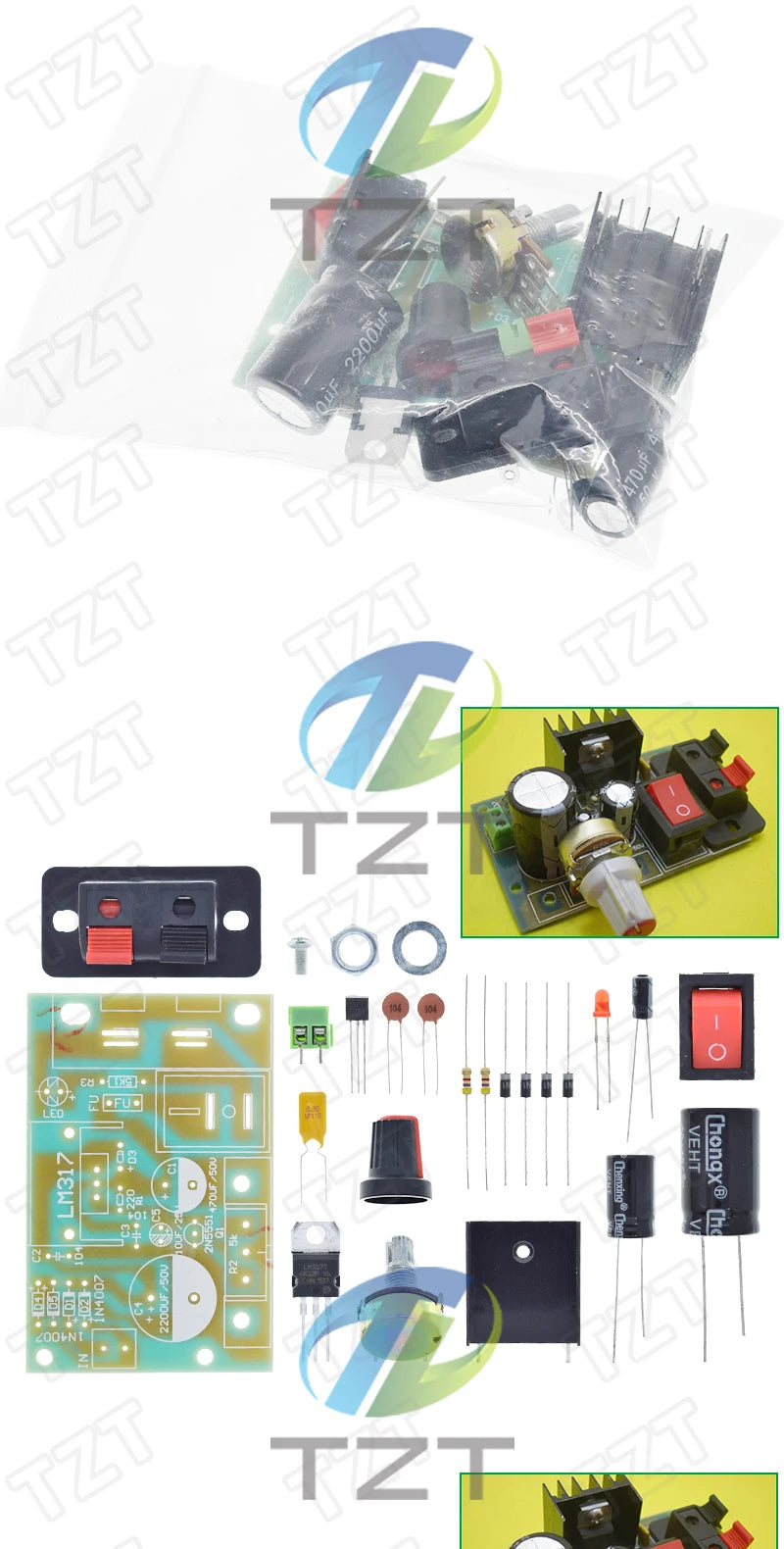 Kit DIY Módulo Fuente Alimentación Step-Down LM317 Regulador Voltaje Ajustable con Fusible Reseteable