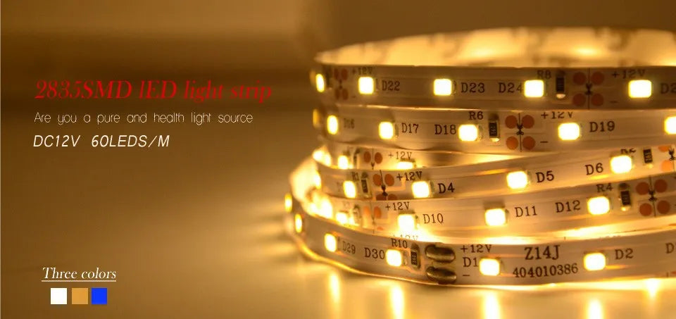 Tira LED 2835 SMD 12V (60 LEDs/m) Alta Luminosidad - Rollo 5 Metros