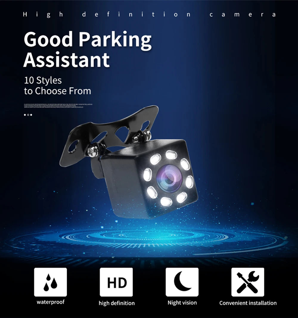 Cámara Trasera Auto Hippcron Visión Nocturna (8 LED) Monitor Parking CCD Impermeable HD