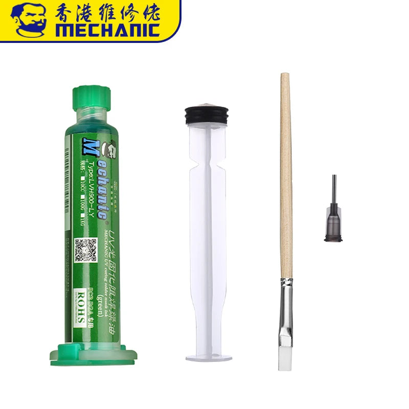 Tinta Máscara Soldadura UV Mechanic (Verde) para PCB BGA (Previene Corrosión/Arcos)