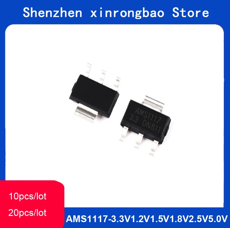 Lote 10/20 Pcs Regulador Voltaje AMS1117 SOT-223 (1.2V, 1.5V, 1.8V, 2.5V, 3.3V, 5V, ADJ) LM1117