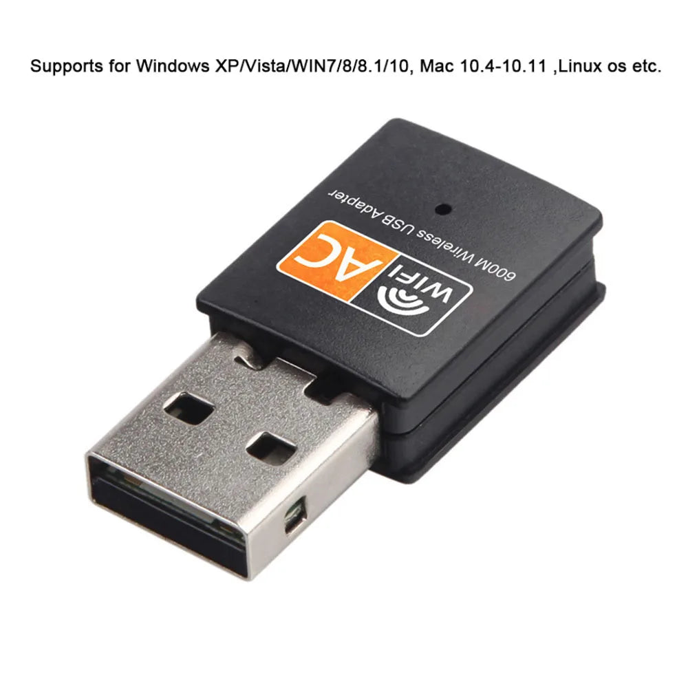 Adaptador USB WiFi 600Mbps Doble Banda (2.4G/5G) 802.11ac Mini Tarjeta Red Inalámbrica Receptor