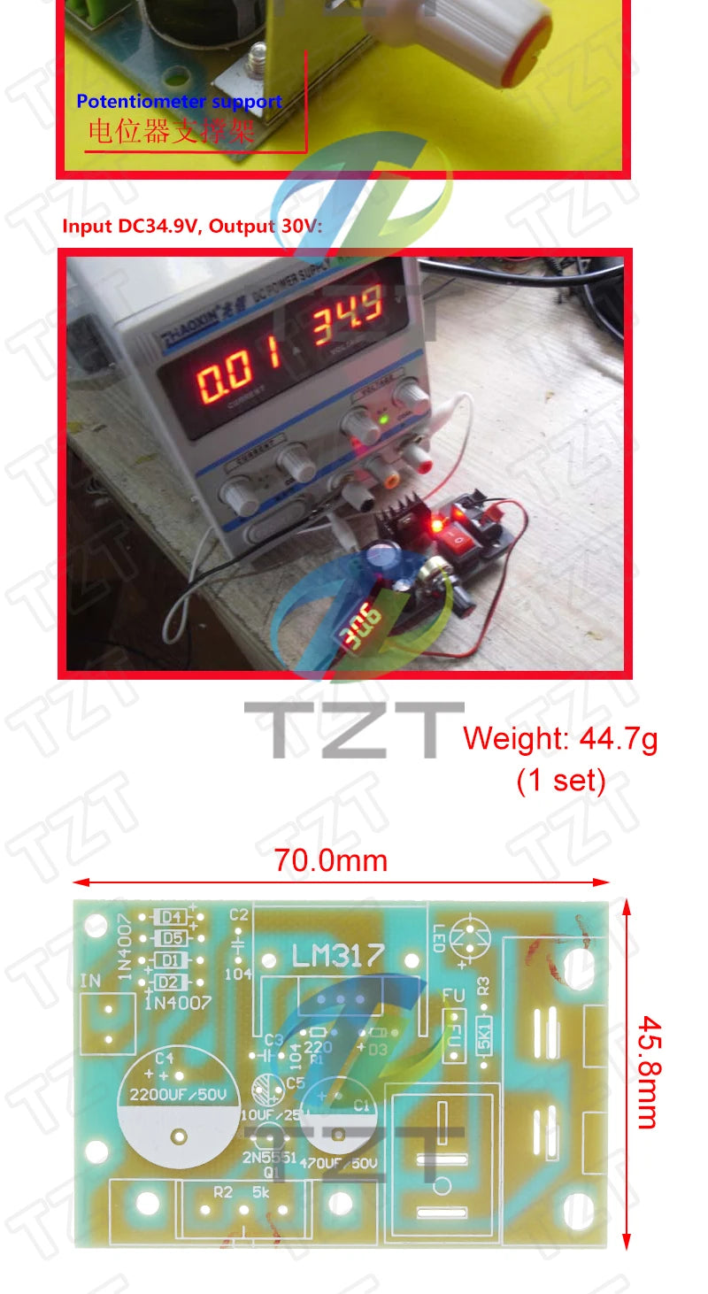 Kit DIY Módulo Fuente Alimentación Step-Down LM317 Regulador Voltaje Ajustable con Fusible Reseteable