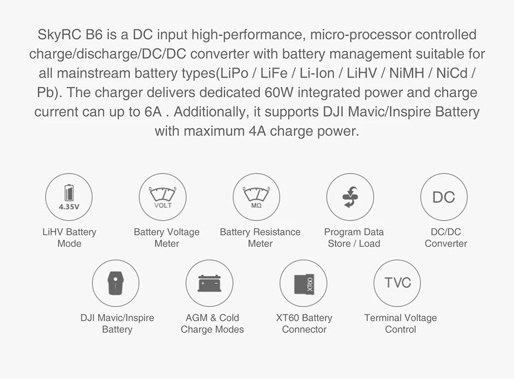 SKYRC IMAX B6 V2 6A 60W Balance Charger Discharger For NiMH NiCD LiHV NiCd Li-ion Battery Charger for DJI Mavic/Inspire Battery