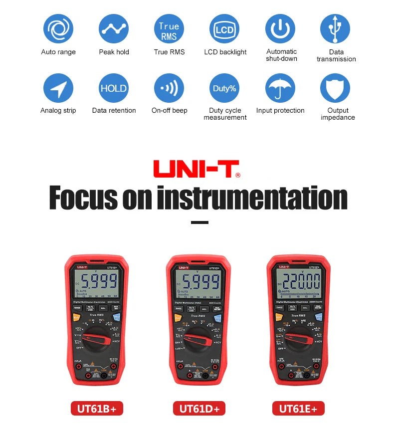 Multímetro Digital Profesional UNI-T UT61E/UT61D/UT61B - Test Capacitancia DC/AC 1000V (60mF/220mF), True RMS, Auto Rango