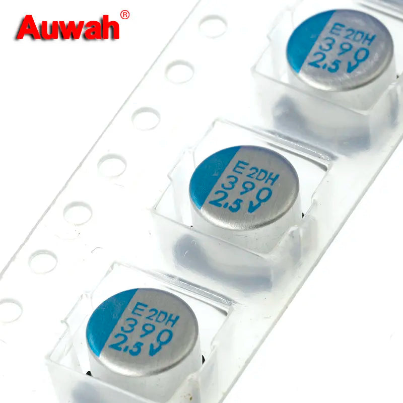 Capacitor Electrolítico Aluminio Polímero Sólido SMD (390uF/560uF, 2.5V, 6.3x6.1mm) Bajo ESR - Pack 20 Unidades