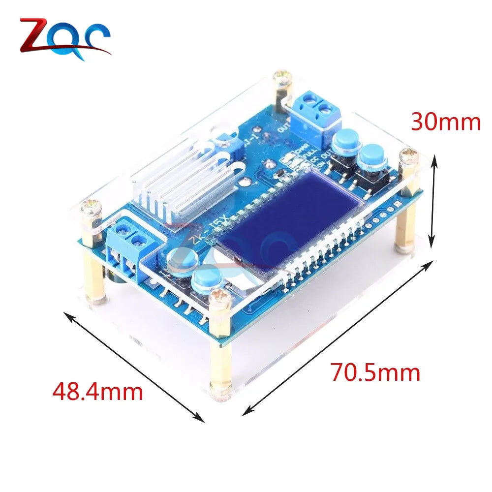Módulo Fuente Alimentación Buck Ajustable DC 6.5-36V a 1.2-32V 5A CC/CV con Display LCD Digital y Carcasa