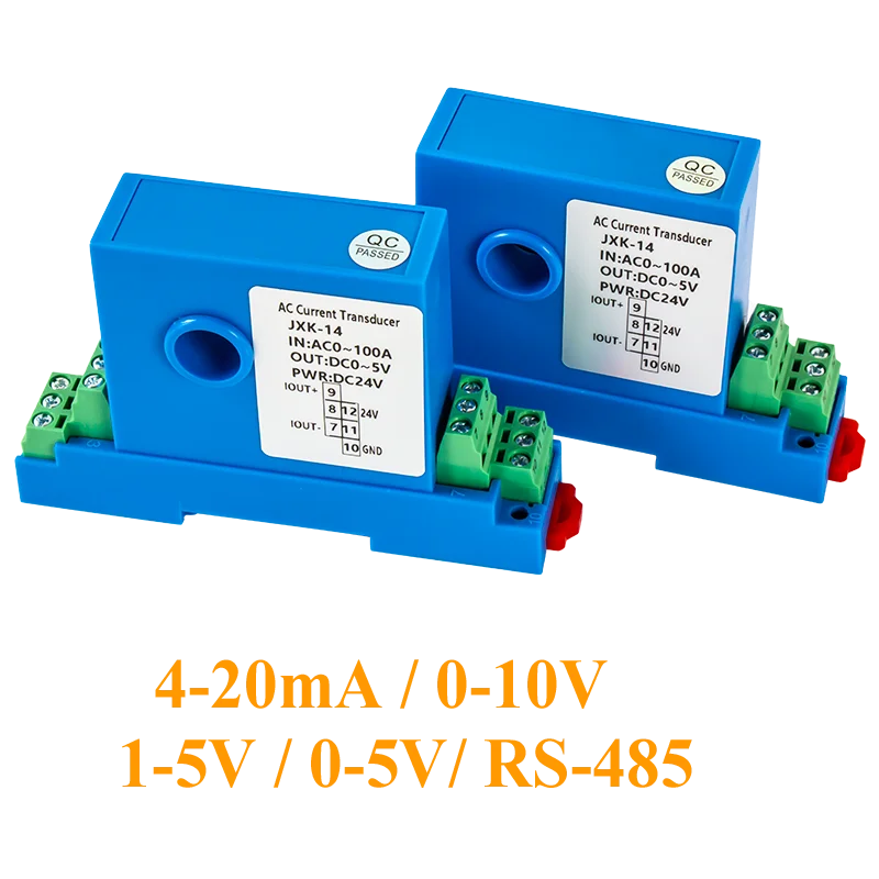 Transmisor/Transductor Corriente AC/DC 0-10A a 150A a 0-10V/0-5V/4-20mA Agujero 8mm/12mm DC24V