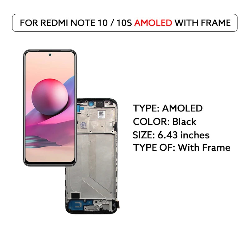 AMOLED LCD For Xiaomi Redmi Note 10 4G 10S LCD Display Touch Screen Digitizer Assembly For Redmi Note10S M2101K7AI M2101K7BG