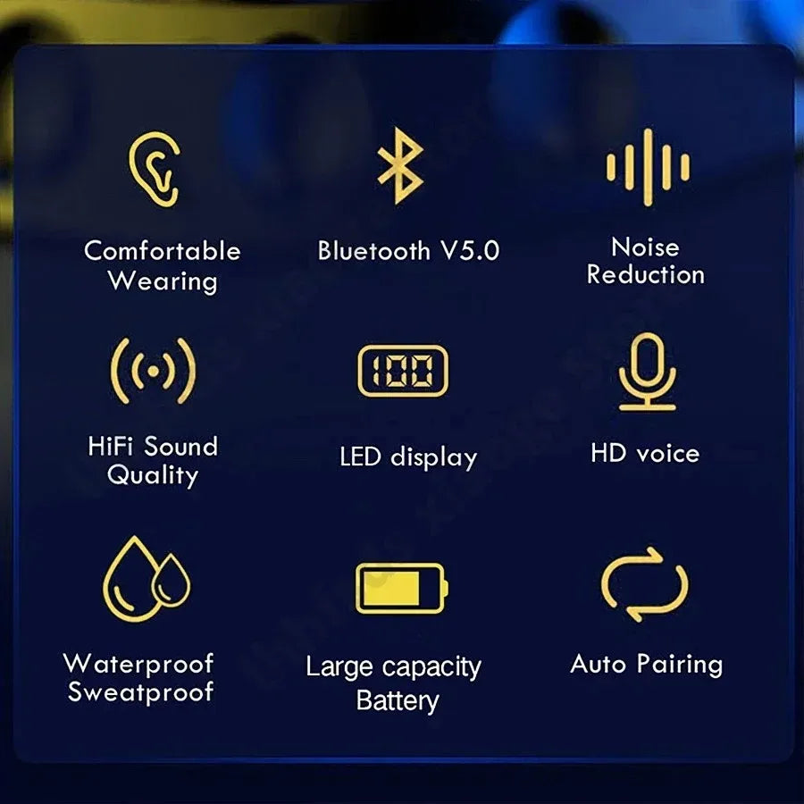 Auriculares Inalámbricos Y50 TWS Bluetooth 5.0 Deportivos con Micrófono y Pantalla LED (Control Táctil, Estéreo 9D, Impermeables)