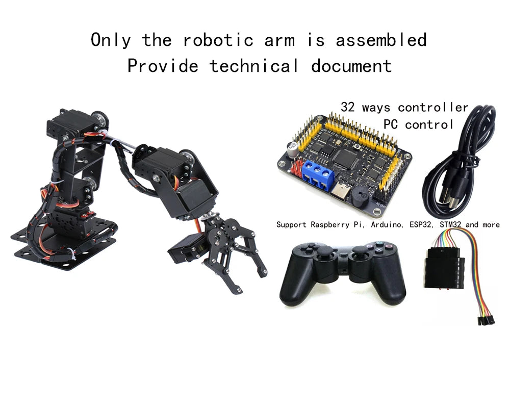 Kit Brazo Robot Mecánico Aleación Metálica 6-DOF (360°, para MG996R) Arduino Robótica Educacional Programable PS2