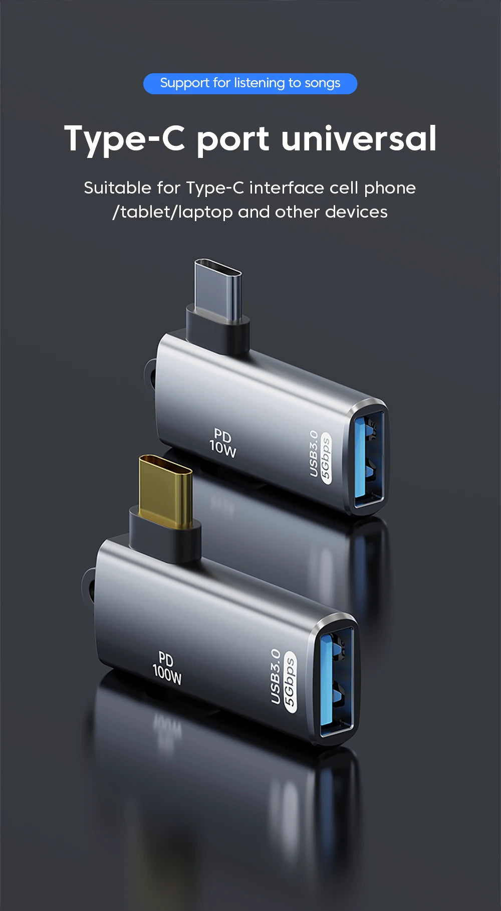 Adaptador OTG Elough 2-en-1 PD 100W (USB-C a USB-C / USB-A a USB-C) para iPhone 15/Laptops/Xiaomi/Huawei