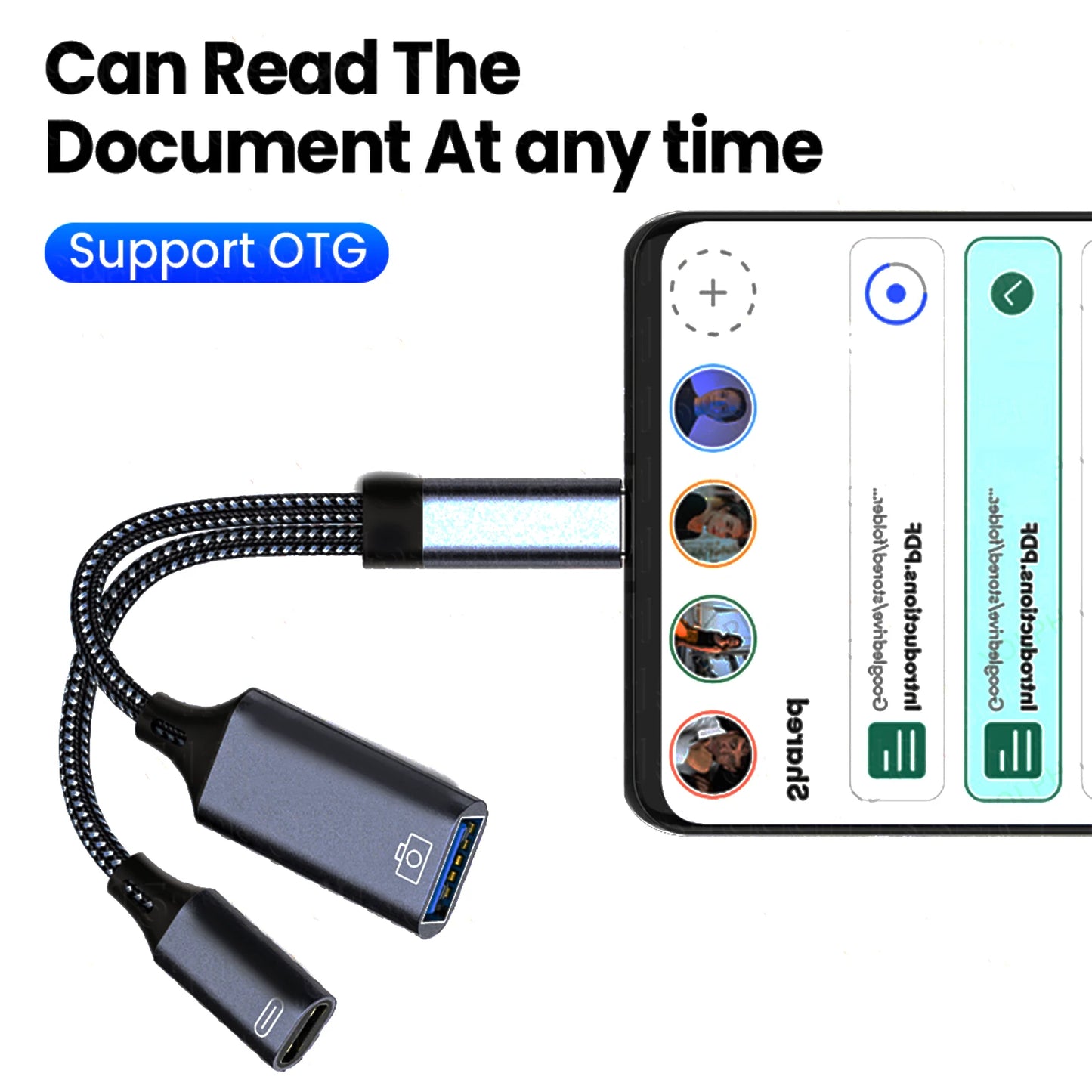 Adaptador OTG 2-en-1 USB-C a USB con Puerto Carga PD para Samsung/Huawei/Xiaomi/Laptop/Tablet