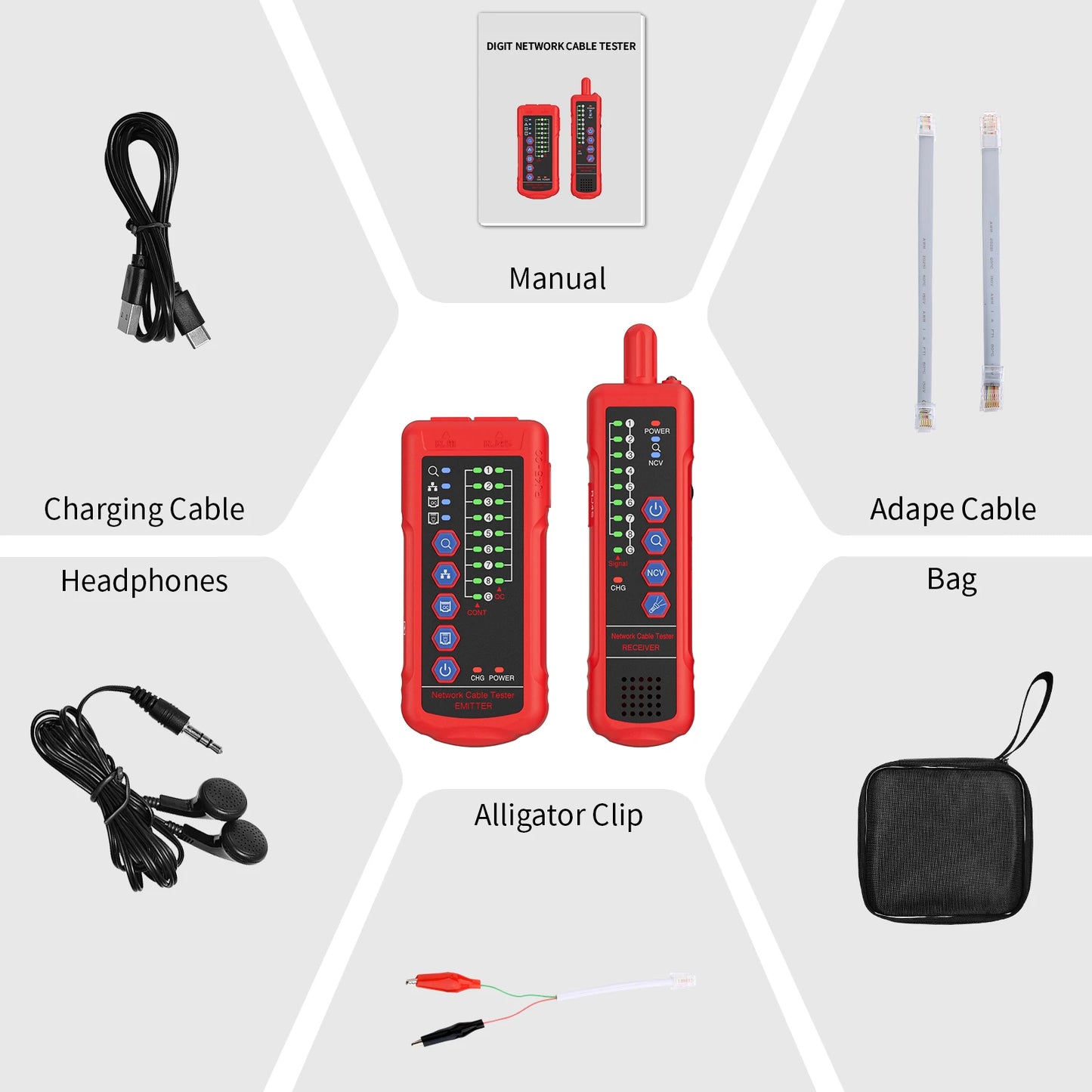 Tester Cable Red Digital RJ11/RJ45 (CAT5/CAT6) - Rastreador Hilos Telefónicos/LAN (Alta Calidad)