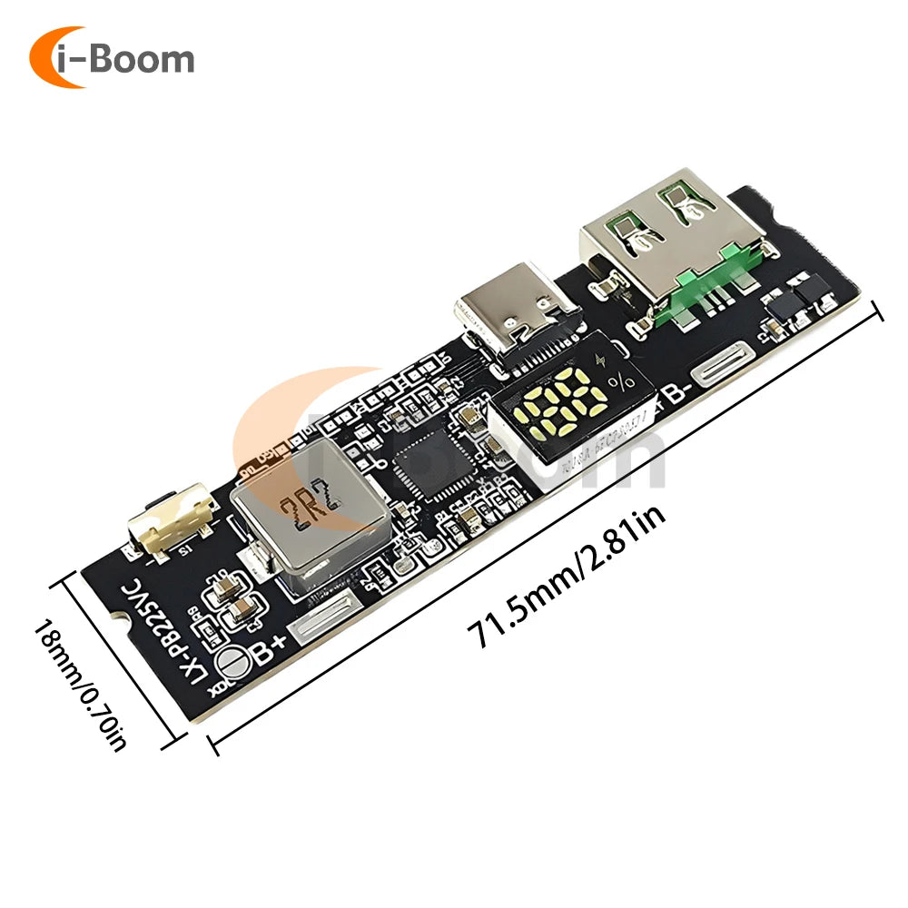 Módulo Power Bank Carga Rápida Bidireccional 22.5W DIY con Display Digital (USB/Tipo-C, Soporta VOOC)