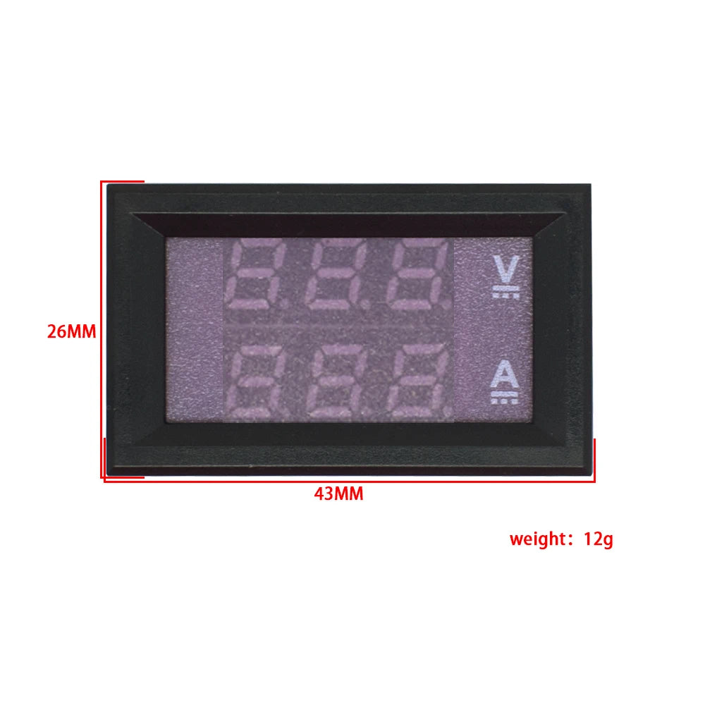 Medidor Panel Digital Voltímetro Amperímetro DC 0-100V 10A Display Dual LED Rojo/Azul 0.28"