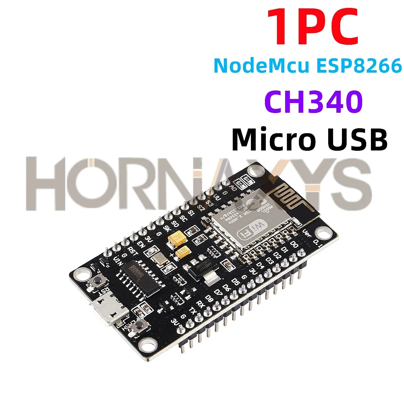Placa Desarrollo NodeMCU ESP8266 LUA (ESP-12E, CH340, 4MB Flash, Tipo C) Módulo WiFi Inalámbrico Serial para Arduino (1-10 Unidades)