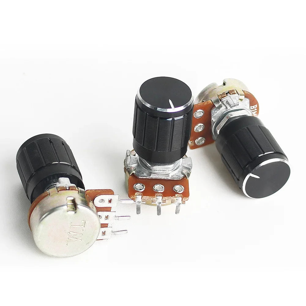 5 Set 10K WH148 Linear Potentiometer Resistor Kit 15mm Shaft with Black Aluminum Alloy Knob Cap 3Pin Resistance for Arduino